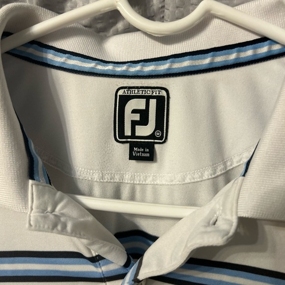 FootJoy Men's White Polo with Blue Stripes - Picture 2 of 5